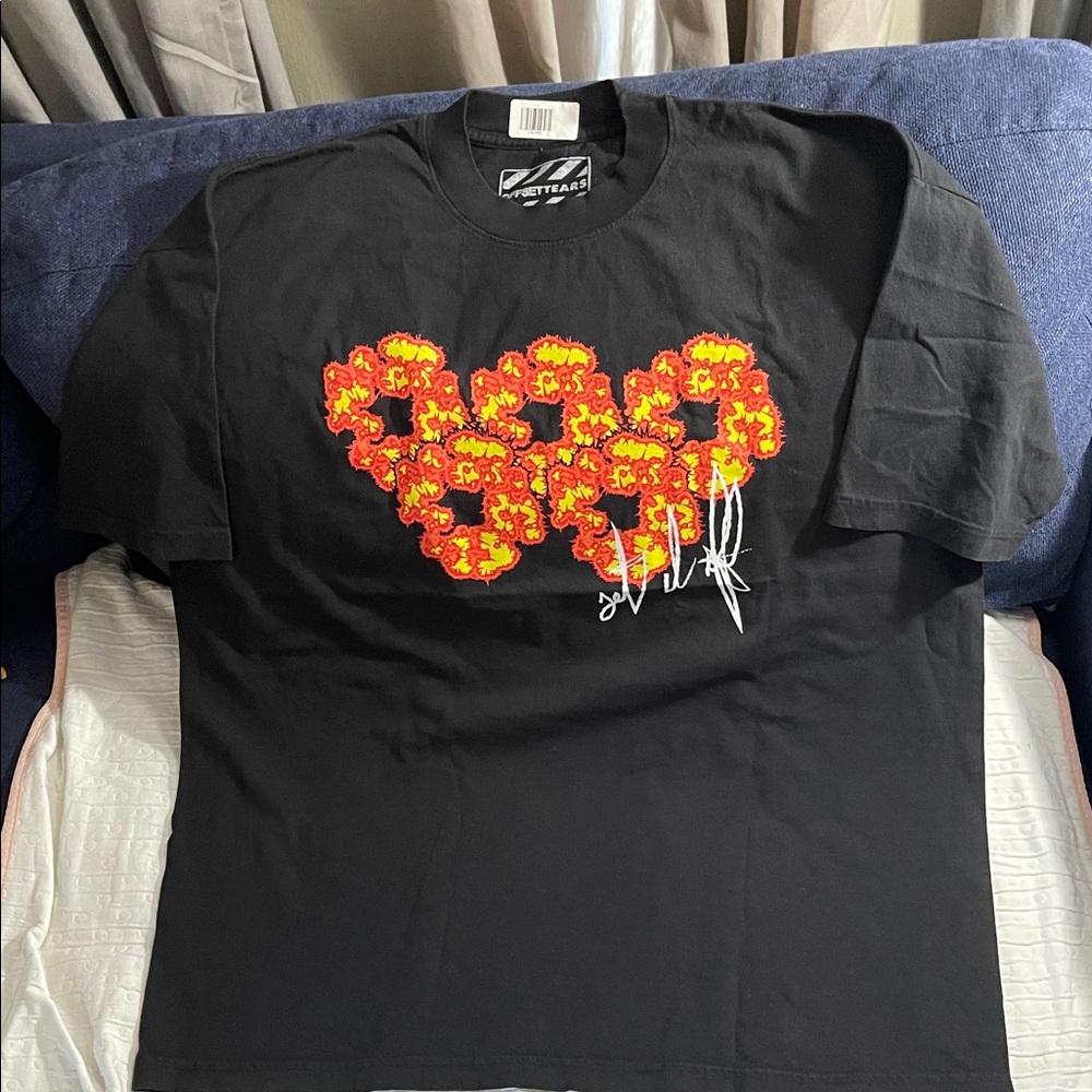 Denim Tears Offset-Set It Off Black T-Shirt with Red and Yellow Design